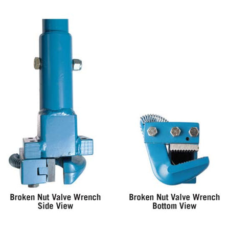 Close up of Broken Nut Valve Wrench with labels of side and bottom views