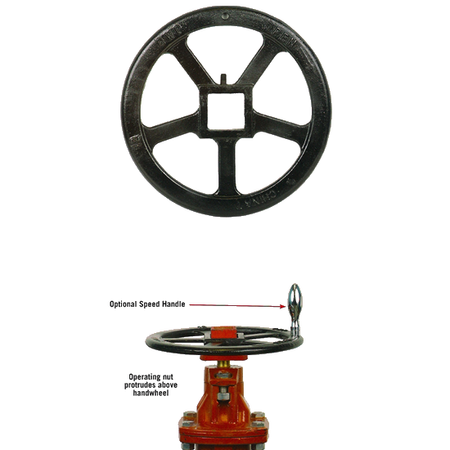 Handwheel for 2" Square Operating Nut image on top of valve with lables