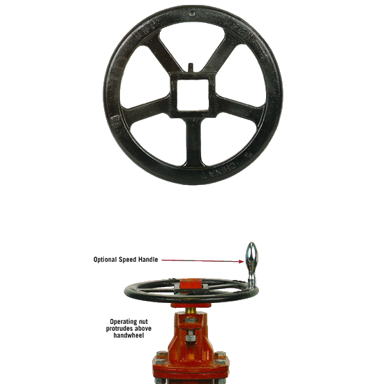 Handwheel for 2" Square Operating Nut image on top of valve with lables