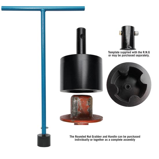 Rounded Nut Grabber Complete Assembly - With T-Handle and Rounded Nut Grabber with lables