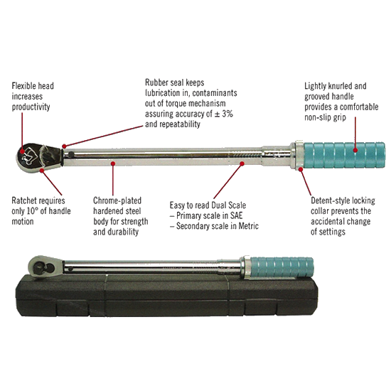 1/2" Drive Micrometer Adjustable Torque Wrench w/Text